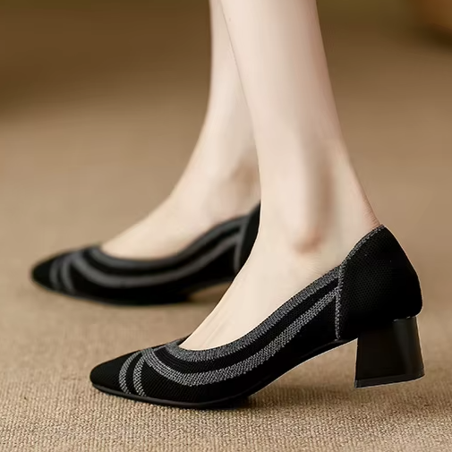 Scarpin Salto Bloco Confortável em Malha Tricô - Arianna