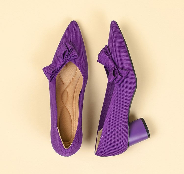 Scarpin Salto Bloco Confortável em Malha Tricô - Mabel
