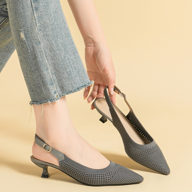 Slingback Salto Kitten Malha Tricô Confortável - Josiane