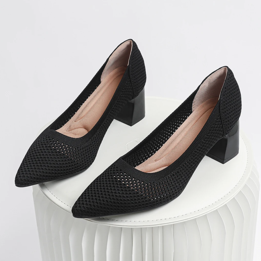 Scarpin Salto Bloco Confortável em Malha Tricô - Jade