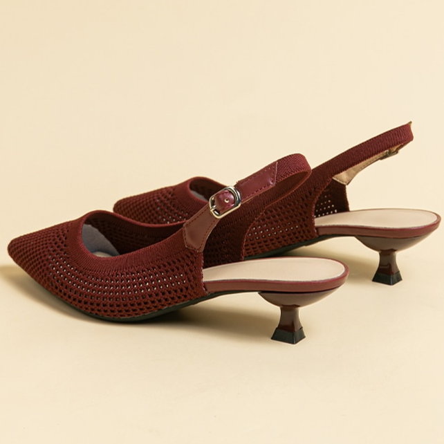 Slingback Salto Kitten Malha Tricô Confortável - Josiane