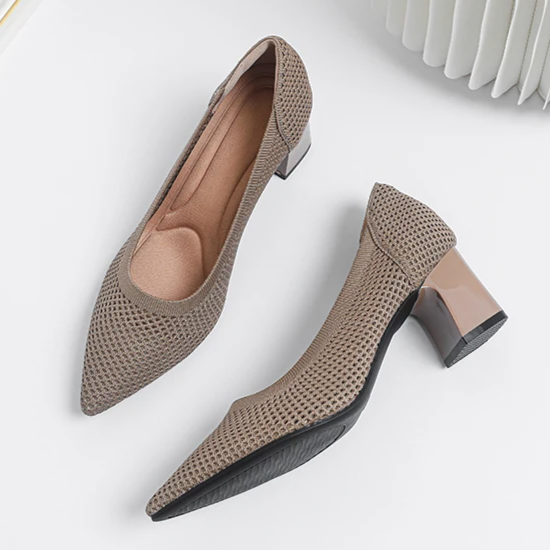 Scarpin Salto Bloco Confortável em Malha Tricô - Jade