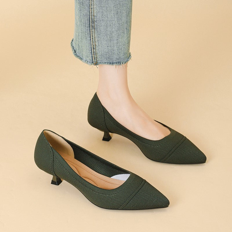 Scarpin Salto Kitten Confortável em Malha Tricô - Paola