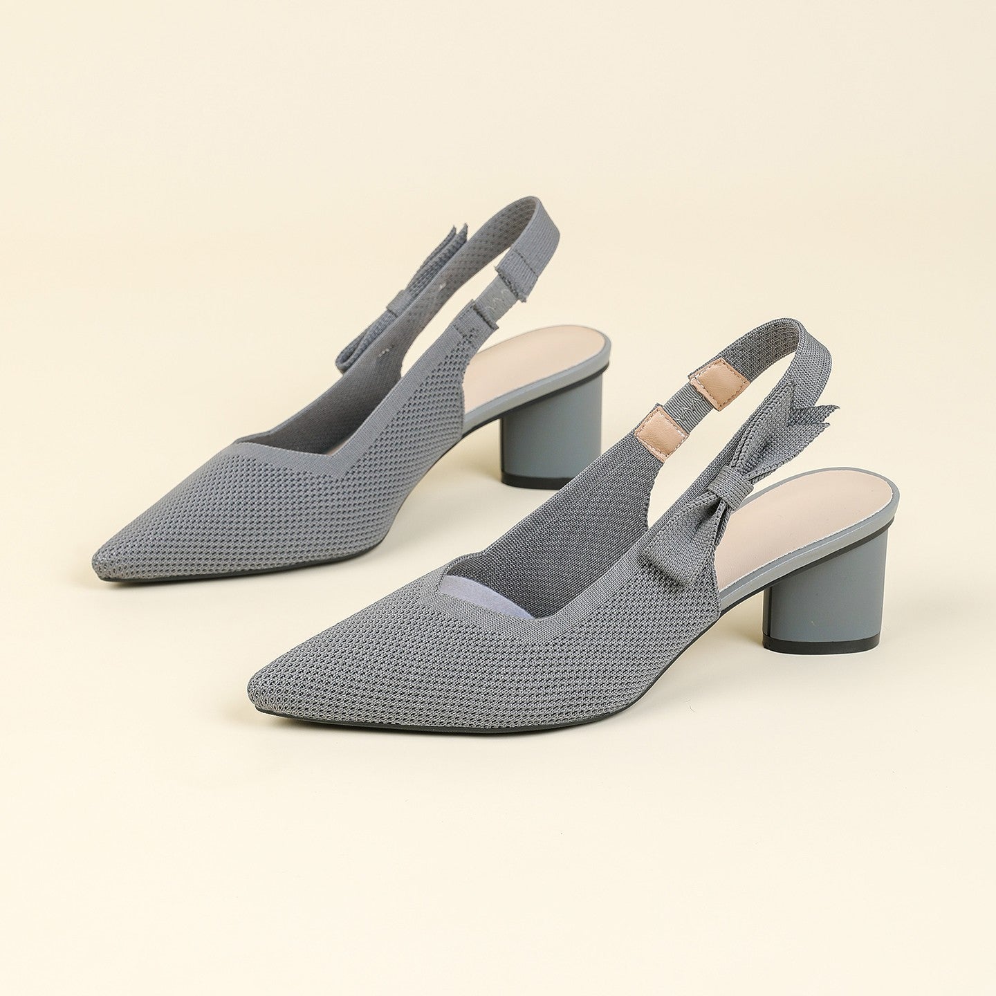 Slingback Salto Bloco em Malha Tricô Confortável – Valenne