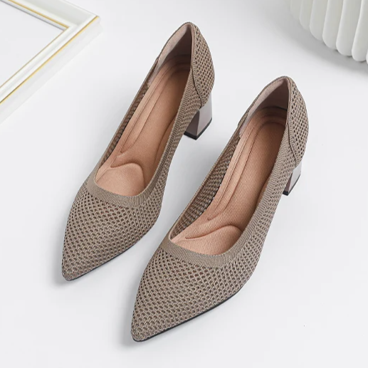 Scarpin Salto Bloco Confortável em Malha Tricô - Jade