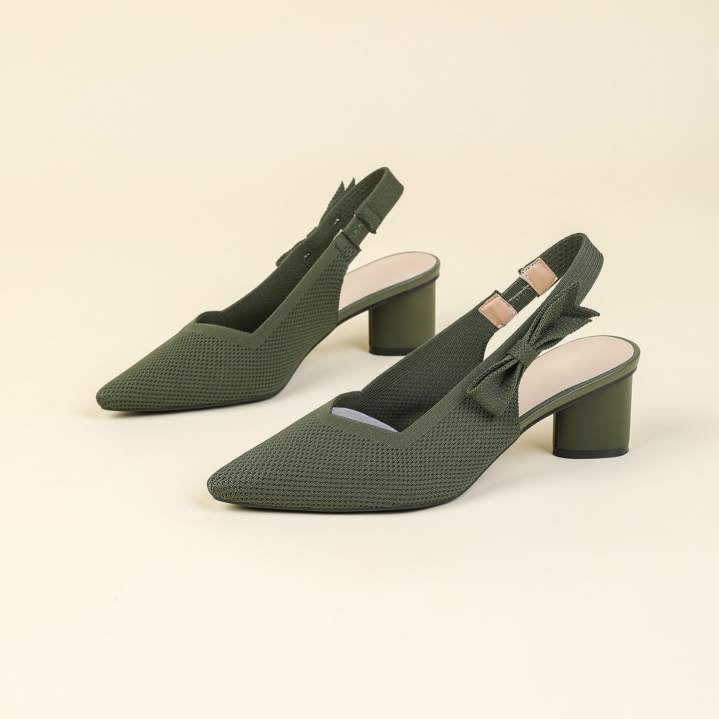 Slingback Salto Bloco em Malha Tricô Confortável – Valenne