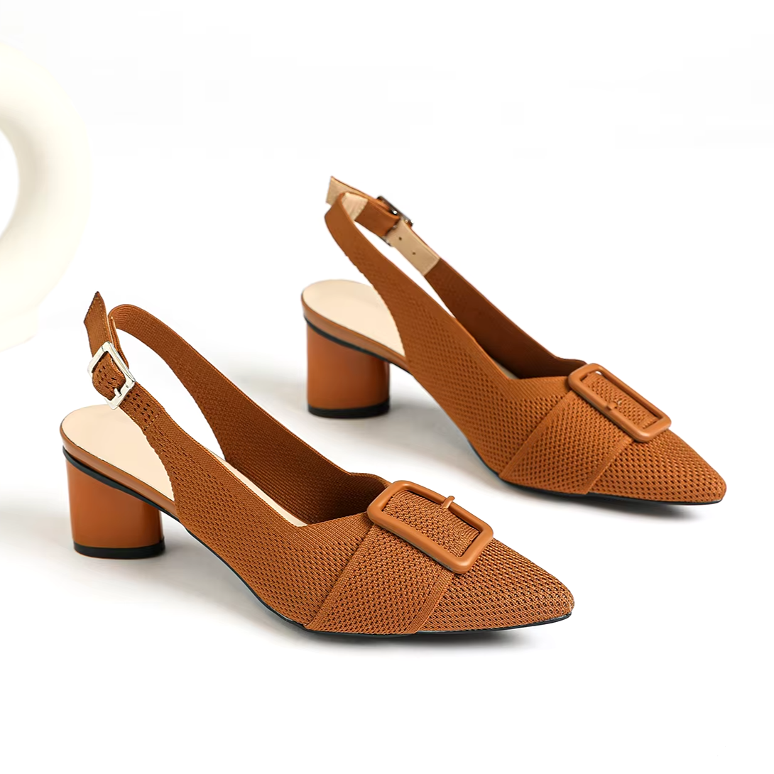 Slingback Salto Bloco Malha Tricô Confortável - Isabella