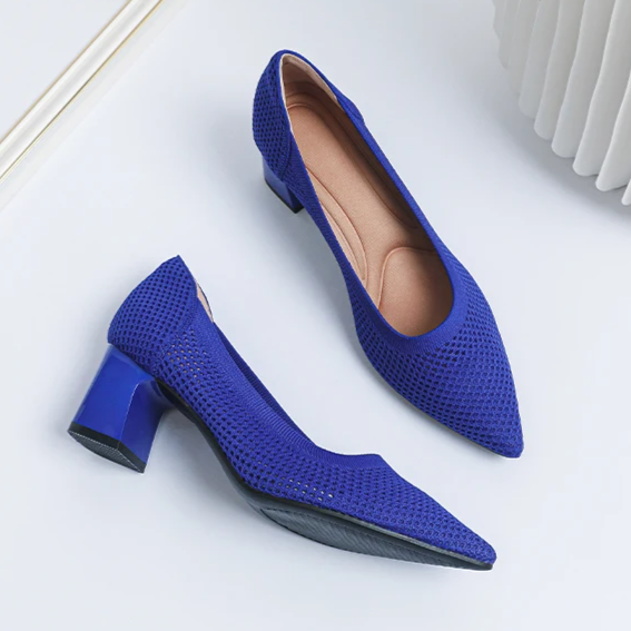 Scarpin Salto Bloco Confortável em Malha Tricô - Jade