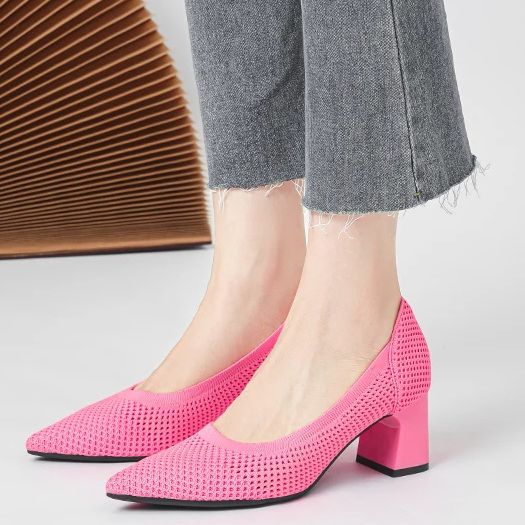 Scarpin Salto Bloco Confortável em Malha Tricô - Jade