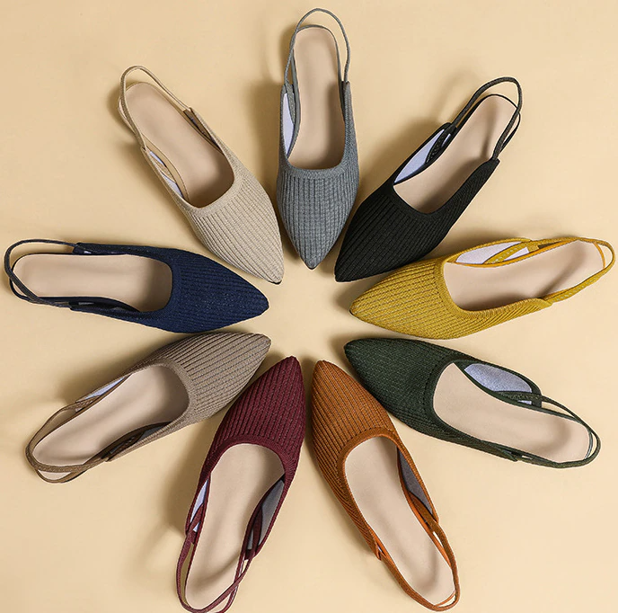 Slingback Salto Baixo Malha Tricô Confortável - Lucila