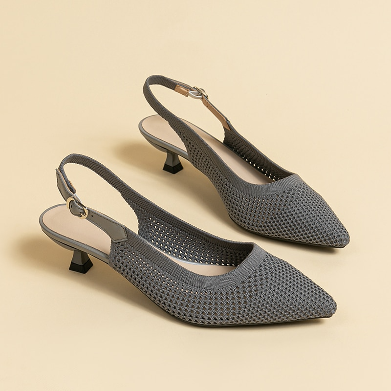 Slingback Salto Kitten Malha Tricô Confortável - Josiane