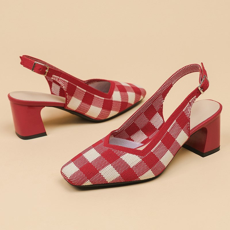 Slingback Salto Bloco Malha Tricô Confortável - Kiara