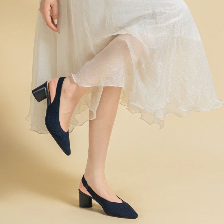 Slingback Salto Bloco Malha Tricô Confortável - Audrey