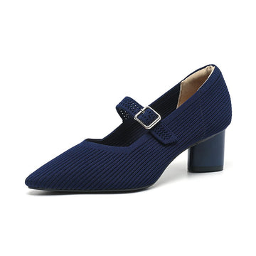 Sapato Mary Jane Salto Bloco Confortável em Malha Tricô - Taryn