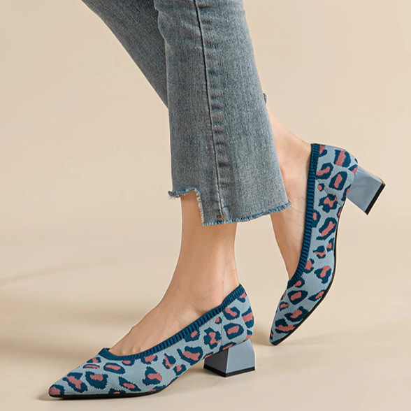 Scarpin Salto Bloco Confortável em Malha Tricô - Emma
