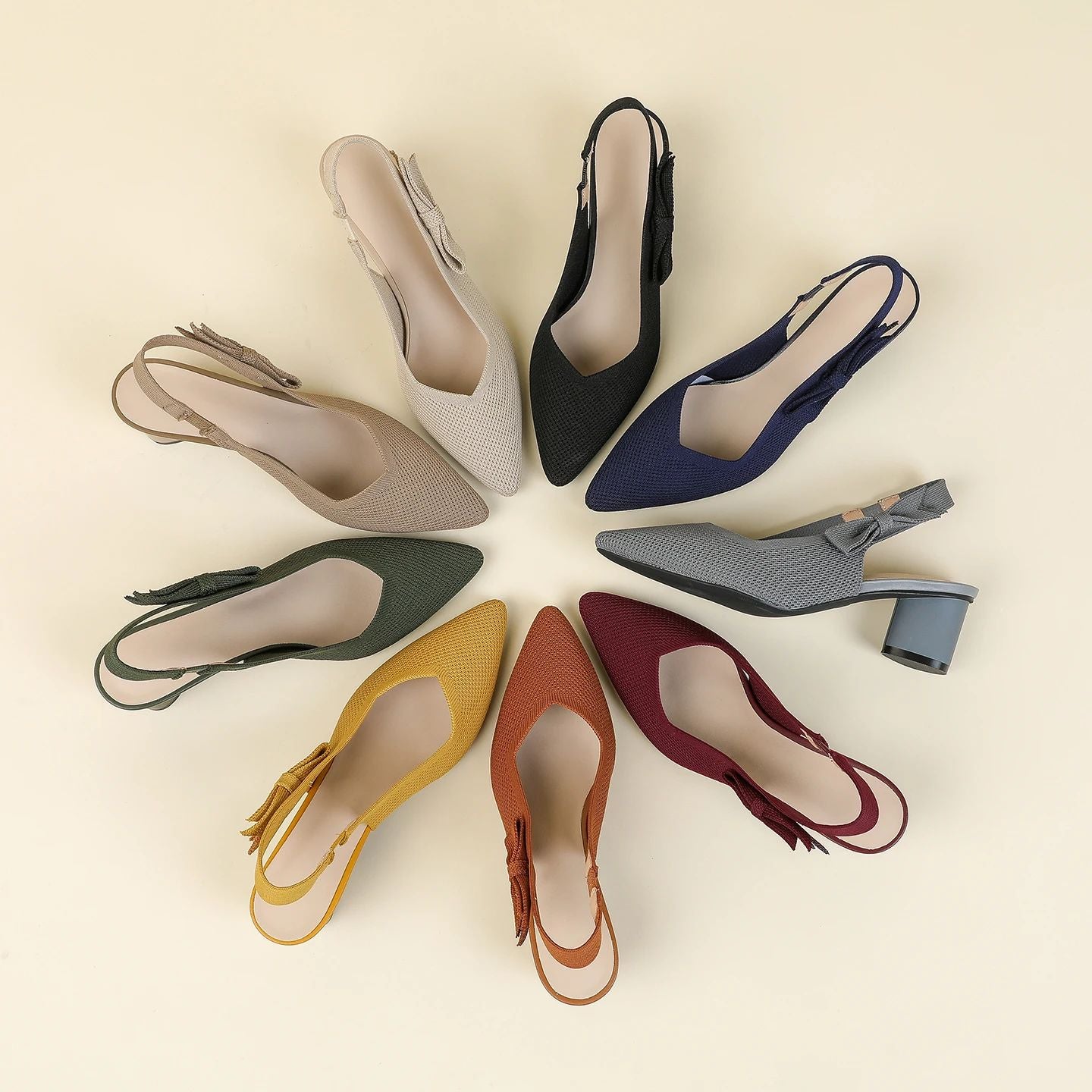 Slingback Salto Bloco em Malha Tricô Confortável – Valenne
