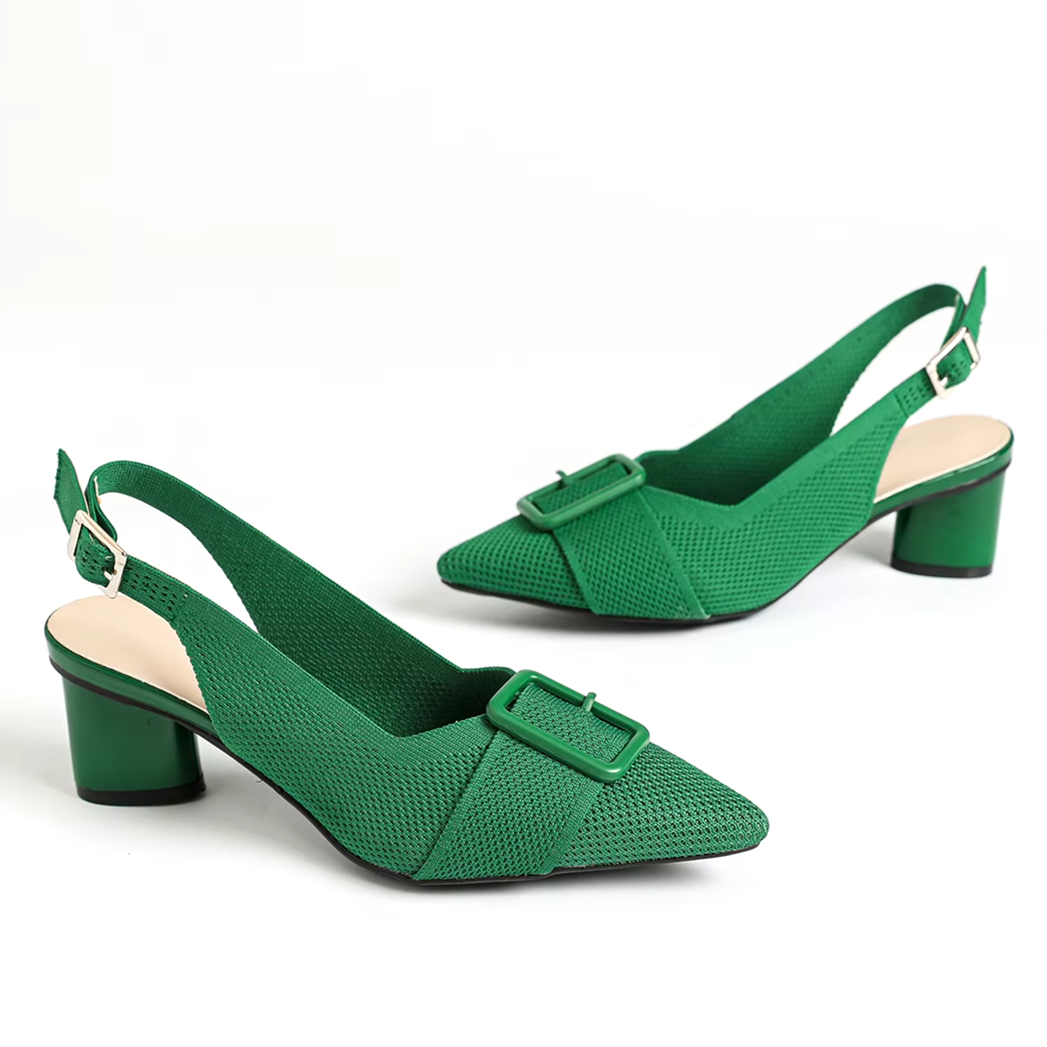 Slingback Salto Bloco Malha Tricô Confortável - Isabella