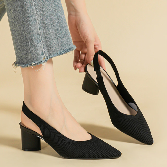Slingback Salto Bloco Malha Tricô Confortável - Audrey