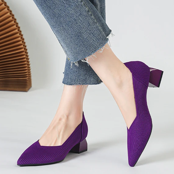Scarpin Salto Bloco Confortável em Malha Tricô - Scarlett
