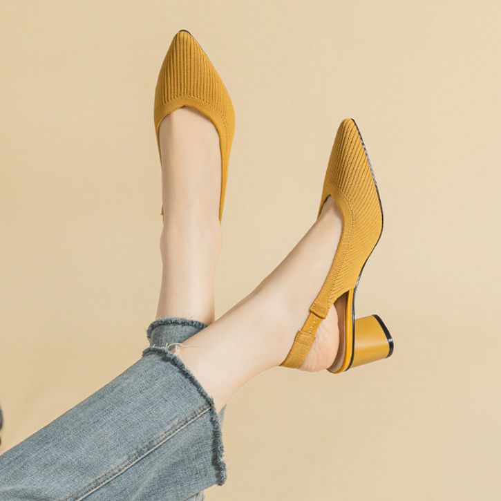 Slingback Salto Bloco Malha Tricô Confortável - Audrey