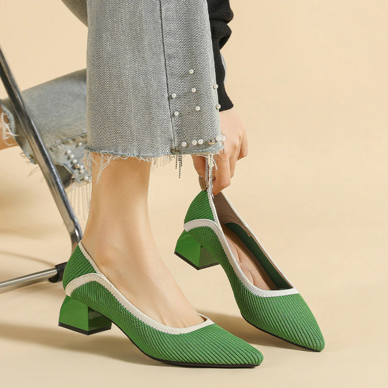 Scarpin Salto Bloco Confortável em Malha Tricô - Ariel