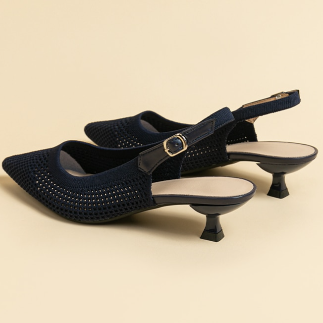 Slingback Salto Kitten Malha Tricô Confortável - Josiane