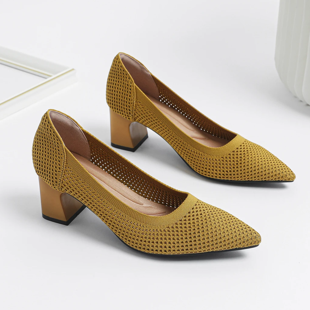 Scarpin Salto Bloco Confortável em Malha Tricô - Jade
