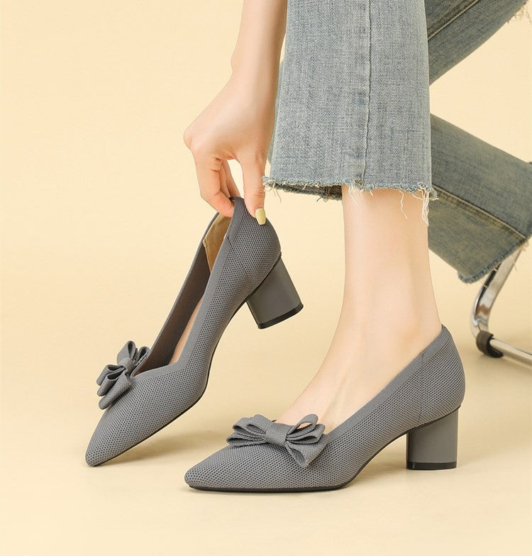 Scarpin Salto Bloco Confortável em Malha Tricô - Mabel