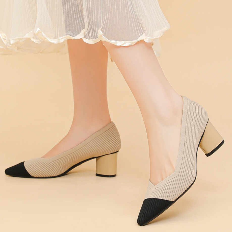 Scarpin Salto Bloco Confortável em Malha Tricô - Hazel