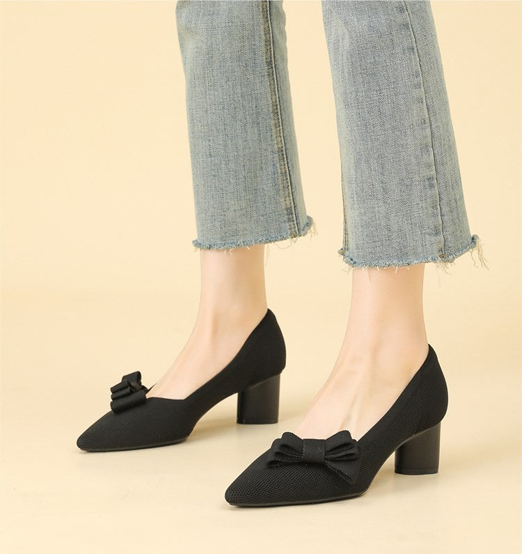 Scarpin Salto Bloco Confortável em Malha Tricô - Mabel