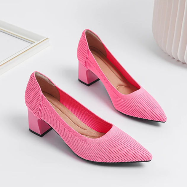 Scarpin Salto Bloco Confortável em Malha Tricô - Alice