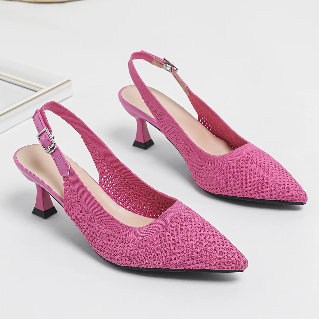 Slingback Salto Médio Malha Tricô Confortável - Zara