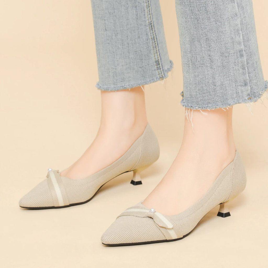 Scarpin Salto Kitten Confortável em Malha Tricô - Stace