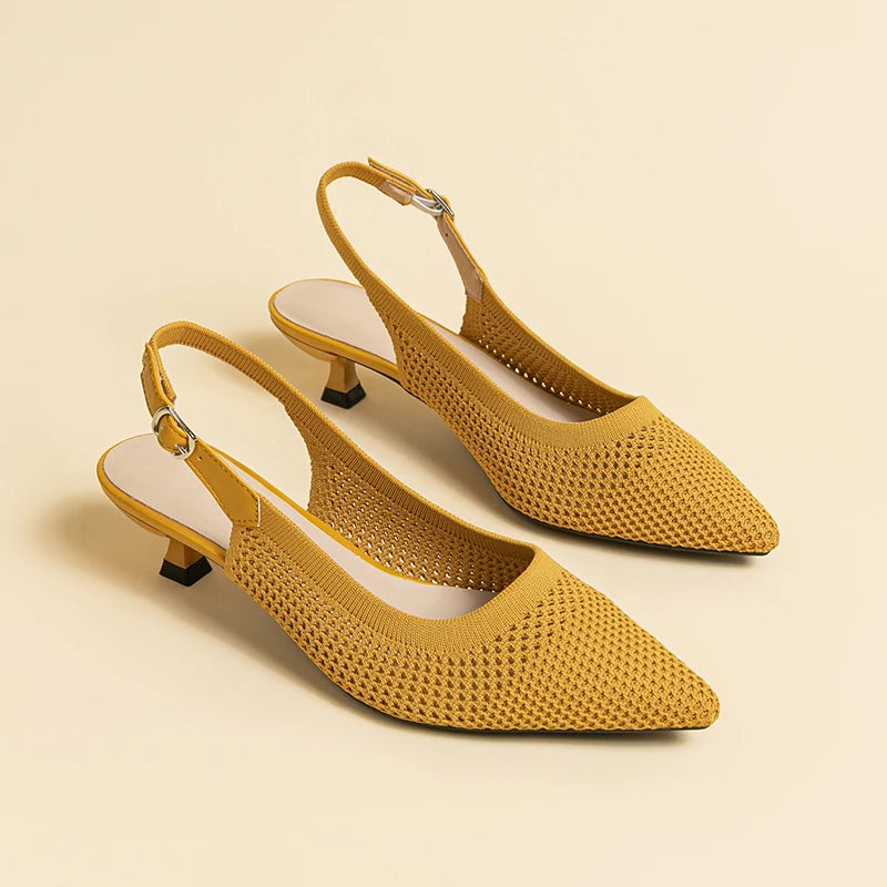 Slingback Salto Kitten Malha Tricô Confortável - Josiane