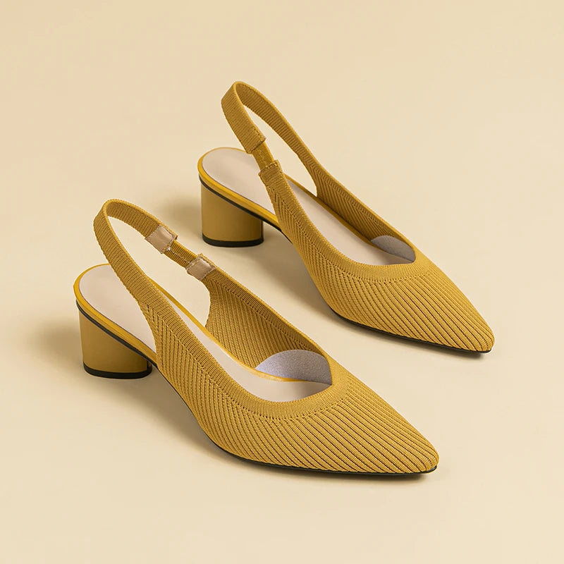 Slingback Salto Bloco Malha Tricô Confortável - Audrey