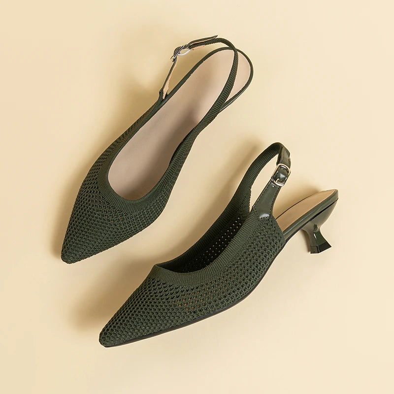 Slingback Salto Kitten Malha Tricô Confortável - Josiane