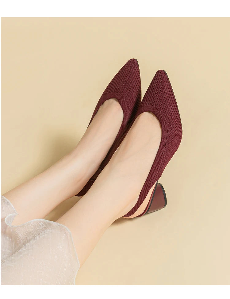 Slingback Salto Bloco Malha Tricô Confortável - Audrey