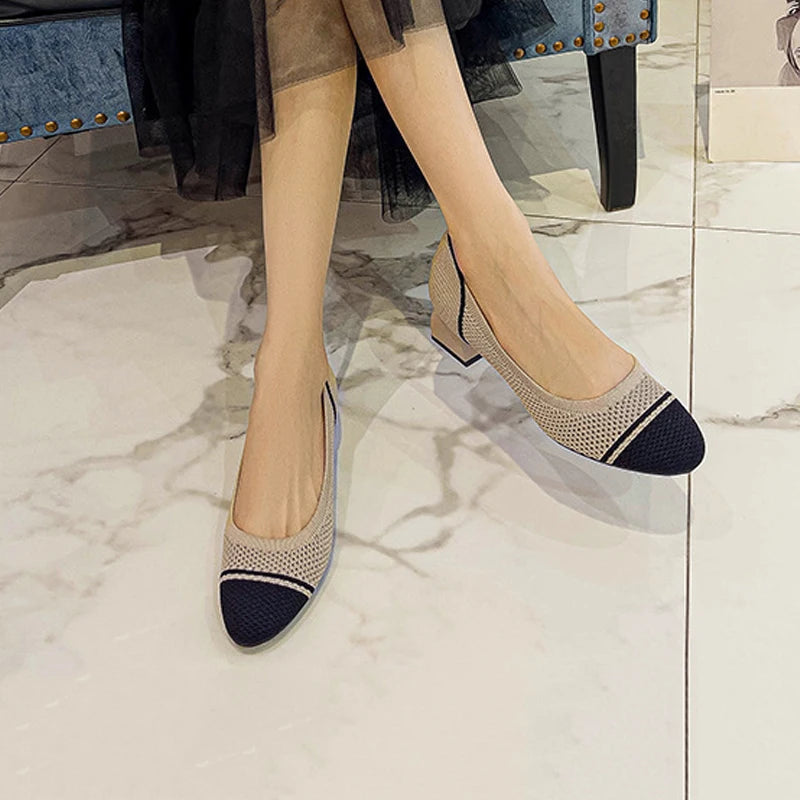 Scarpin Salto Bloco Confortável em Malha Tricô - Alisha