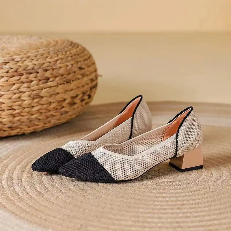 Scarpin Salto Bloco Confortável Malha Tricô - Judith