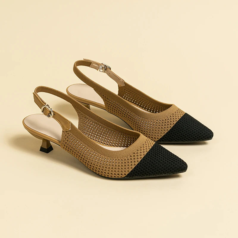 Slingback Salto Kitten Malha Tricô Confortável - Josiane