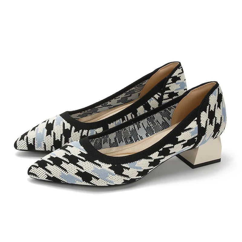 Scarpin Salto Bloco Confortável em Malha Tricô - Lais