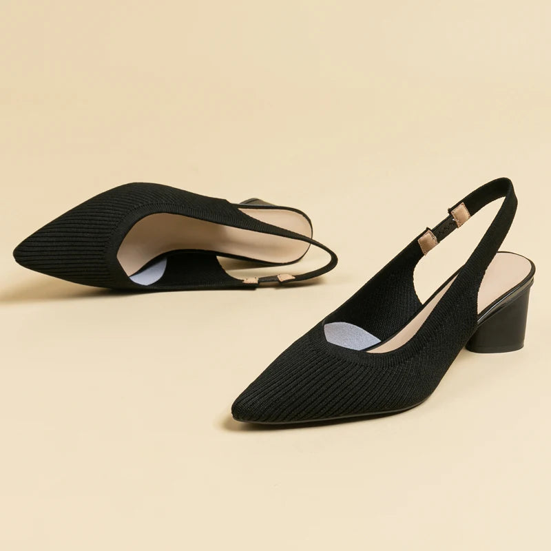 Slingback Salto Bloco Malha Tricô Confortável - Audrey