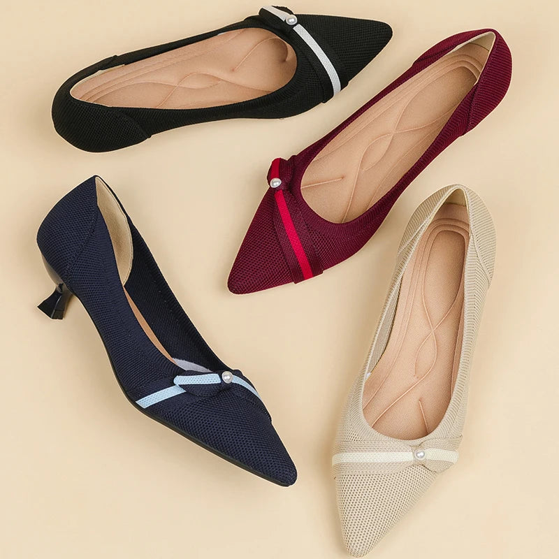 Scarpin Salto Kitten Confortável em Malha Tricô - Stace
