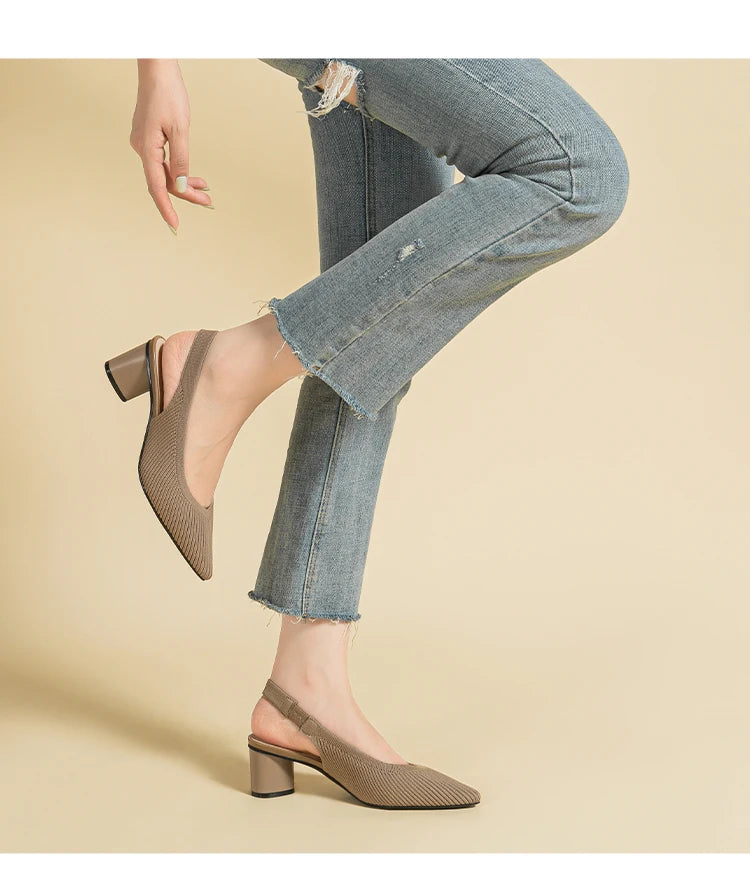 Slingback Salto Bloco Malha Tricô Confortável - Audrey