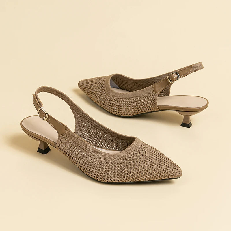 Slingback Salto Kitten Malha Tricô Confortável - Josiane