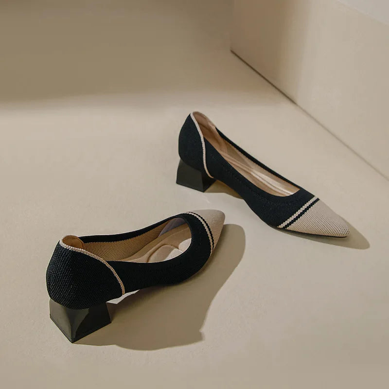 Scarpin Salto Bloco Confortável em Malha Tricô - Lais
