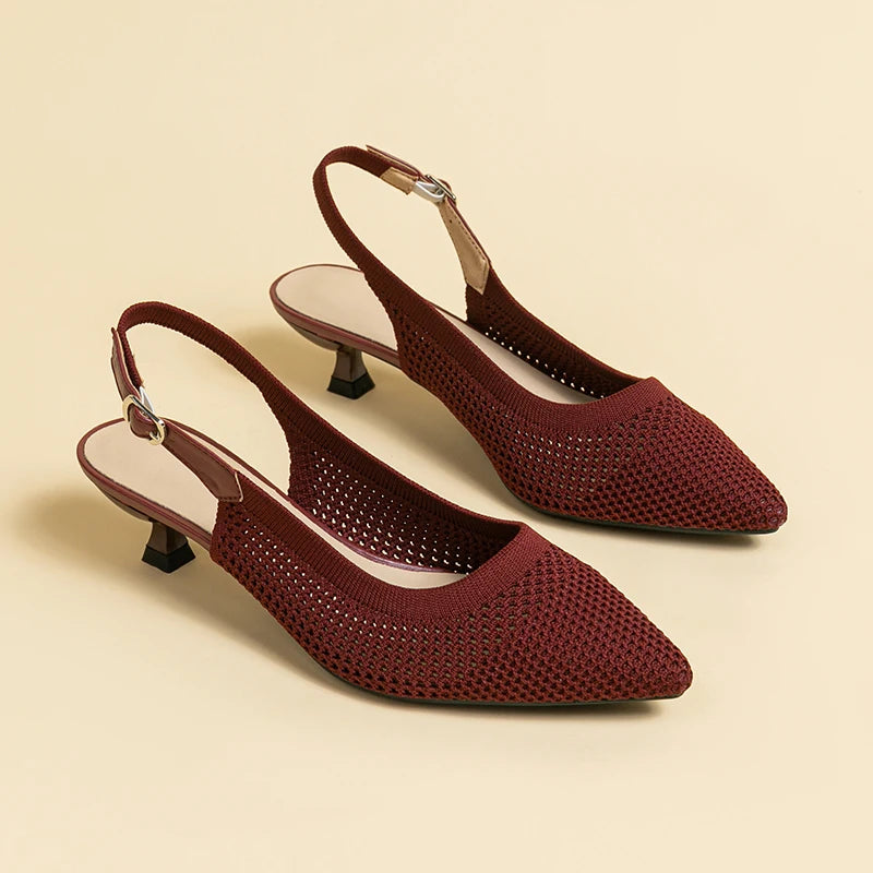 Slingback Salto Kitten Malha Tricô Confortável - Josiane