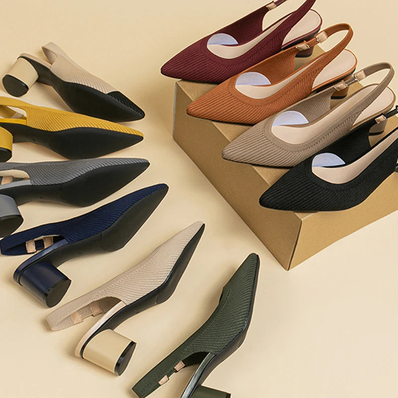 Slingback Salto Bloco Malha Tricô Confortável - Audrey