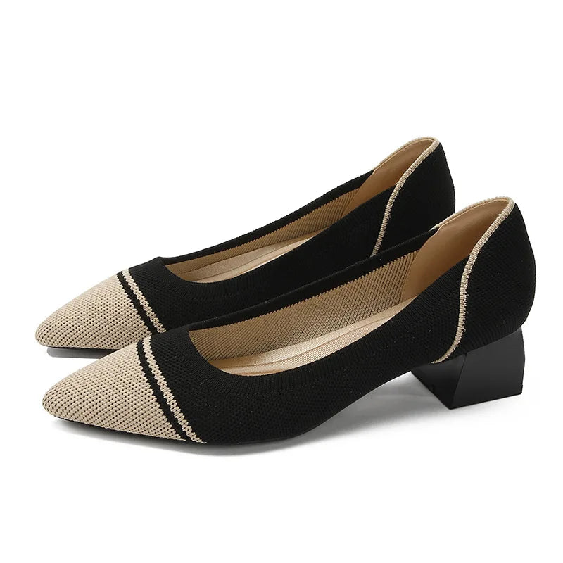 Scarpin Salto Bloco Confortável em Malha Tricô - Lais
