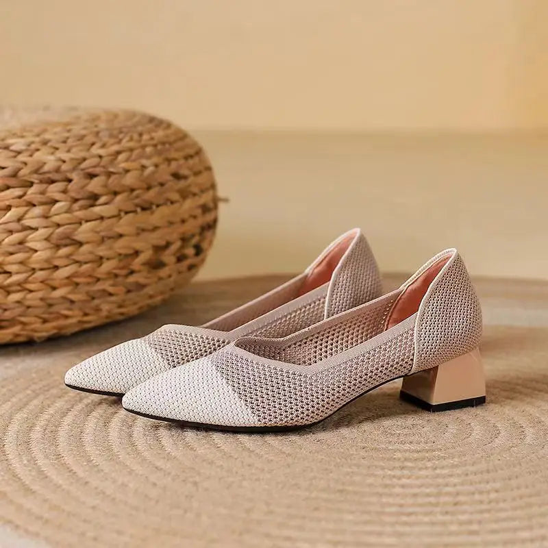 Scarpin Salto Bloco Confortável Malha Tricô - Judith